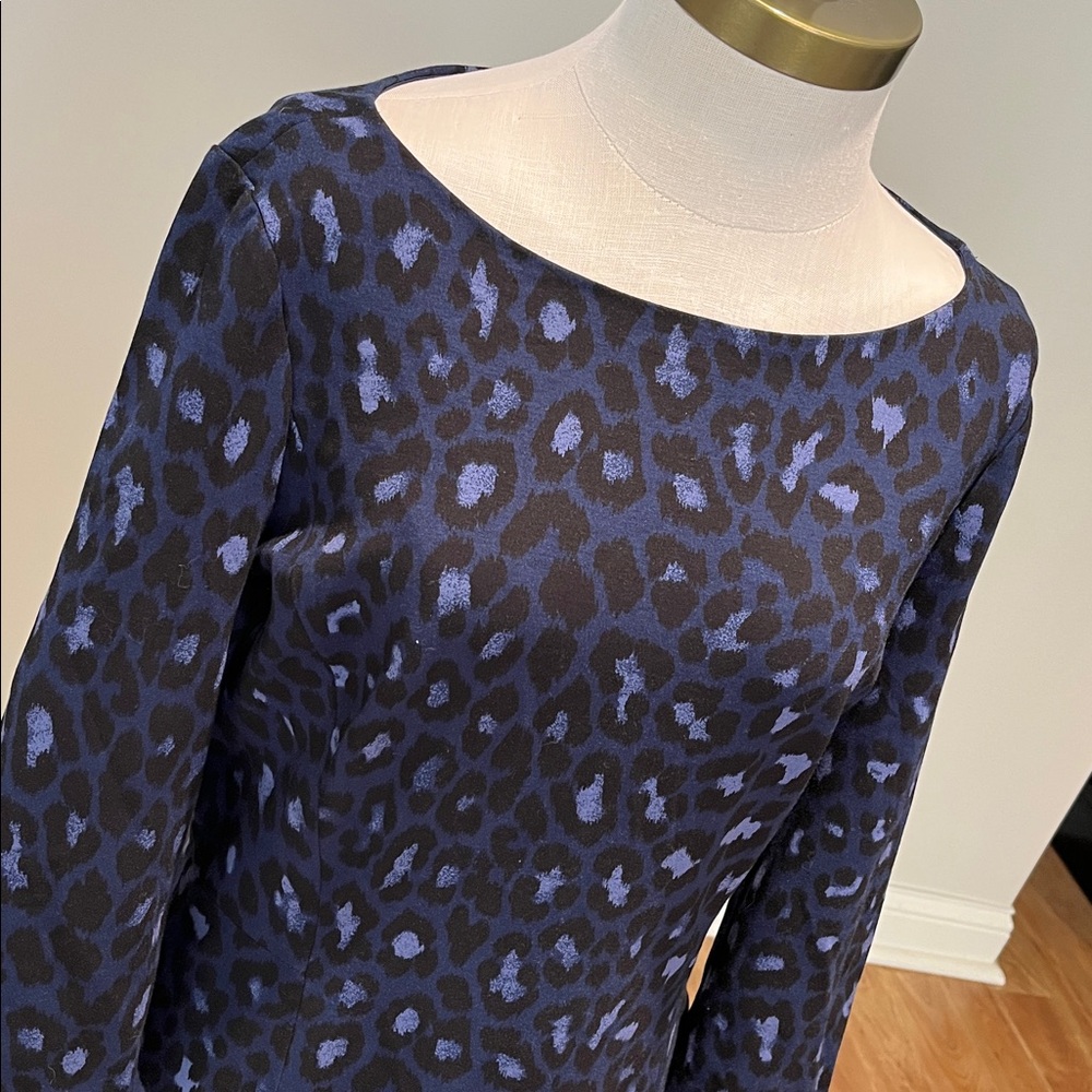 Kate Spade Black & Navy animal print Ponte knit long sleeve dress size 12